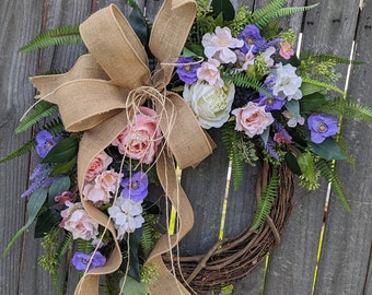 Spring Wreath, Spring/Summer Wreath, Spring Wreath blush coral, Wreath, Summer Garden Wreath, Navy Rose Wreath, Spring Door Wreath 268sku