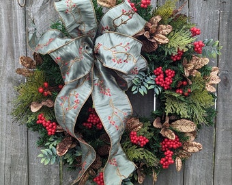 Christmas Wreath, Sage Green, Unique Elegant Christmas Wreath, Chocolate Brown, Sage, Copper, Christmas Wreath 361