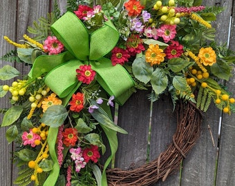 Spring Wreath, Bright Spring / Summer Wreath, Door Wreath Wreath, Front Door Wreath, Mothers Day Gift, Wreath for Spring, Wreath 392