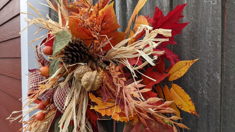 Fall Wreath, Fall Scarecrow Wreath, Fall Leaf Wreath, Fall burlap Wreath, Halloween Harvest Thanksgiving Wreath, Walnuts, Berry 241sku image 3