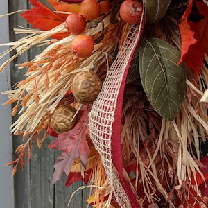 Fall Wreath, Fall Scarecrow Wreath, Fall Leaf Wreath, Fall burlap Wreath, Halloween Harvest Thanksgiving Wreath, Walnuts, Berry 241sku image 2