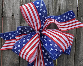 Bow, American Flag Wreath Bow, Patriotic Door Wreath, Simple July 4 fourth  Bow Wreaths and Lanterns, Bow for Wreath, Memorial  Bow
