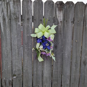 Spring Swag, Mini Swag, Bright Green Bow with Clematis, Swag for chair back, Purple Swag, Aisle Décor, Spring Wedding, Lantern Swag image 9