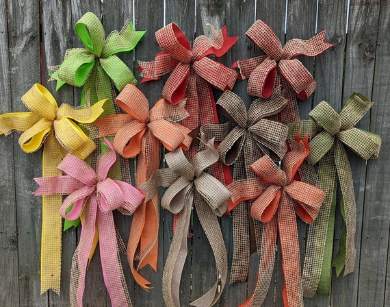 Pre-Tied Natural Jute Burlap Bows - 3 Wide, Set of 12, Wired Craft Ribbon,  Fall, Thanksgiving, Christmas Bow, Wedding Embellishments, Party Favors