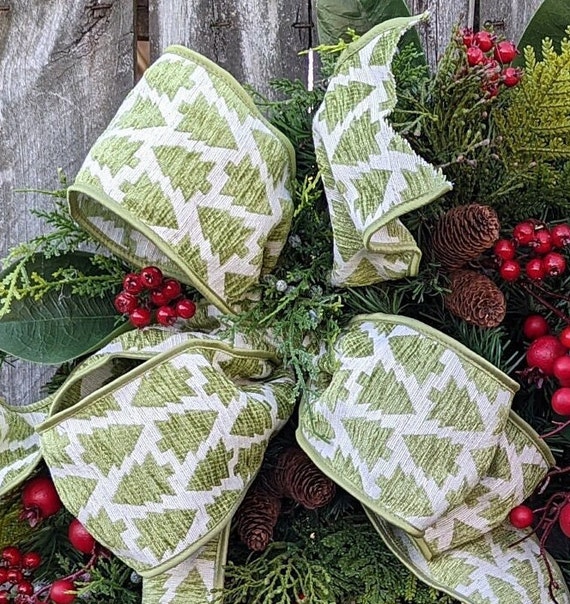 Bow, Unique Christmas Bow, Christmas Trees, Cream Green Christmas