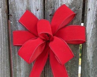 Mini Red Velvet  Bow, Christmas Wreath Bow, Lantern, Red Indoor/ Outdoor Small Christmas Wreath Bow, Red Wired Velvet Mini Ribbon Bow