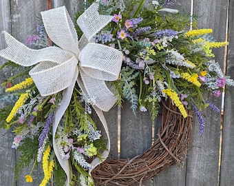 Spring Wreath, Spring/Summer Wreath, Spring Wreath for door,  Wildflower Wreath, Summer Wreath, lavender Wreath, Spring Door Wreath