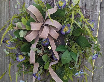 Eucalyptus wreath, Everyday Spring Wreath, Greenery Wreath, Periwinkle Flowers Twig Wreath, Wreath for Door, wreath, Full Wreath