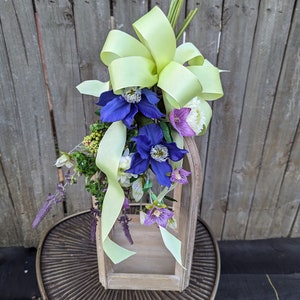 Spring Swag, Mini Swag, Bright Green Bow with Clematis, Swag for chair back, Purple Swag, Aisle Décor, Spring Wedding, Lantern Swag image 2