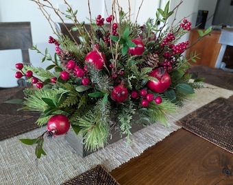 Christmas Centerpiece, Flower Arrangement Christmas, Realistic Fruit Christmas Centerpieces for table mantle, Modern Farmhouse Crate 27*
