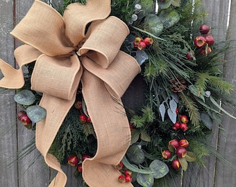 Christmas Wreath, Burlap Rustic All Winter Wreath, Limited Edition Natural Christmas wreath Berries Evergreen, Berries, Christmas 413