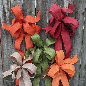 Fall Wreath Bow, Linen Look Wired Messy Bow, Door Decor, Wedding Pew Bow, Lantern Bow, Fall Bow, Refresh Old Fall Wreath, Miss, Burgundy
