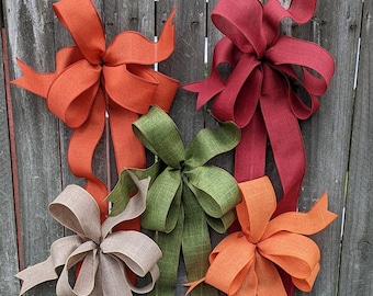 Fall Wreath Bow, Linen Look Wired Messy Bow, Door Decor, Wedding Pew Bow, Lantern Bow, Fall Bow, Refresh Old Fall Wreath, Miss, Burgundy