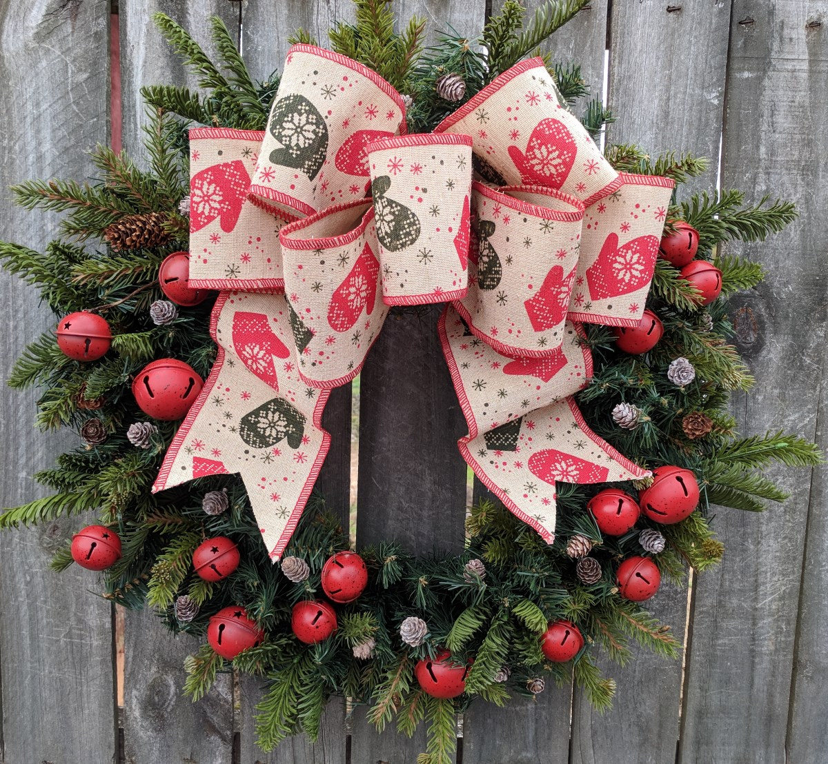 Burlap bells and Ribbon Christmas cone trees