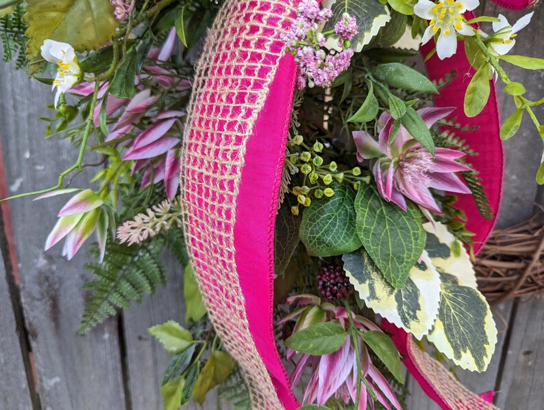 Spring Wreath, Bright Wreath for Spring and Summer, Bright Pink, wildflowers, red berries, Colorful Wreath for Spring, Wreath 389 image 3