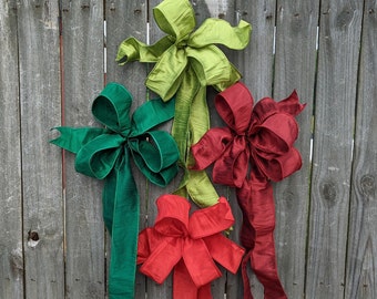 Christmas Bow, HOLIDAY COLLECTION, Red Green Elegant Wired Solid Color Bow, Christmas Wedding, Christmas Wreath, Burgundy, Forest Green