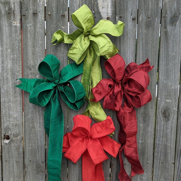 Christmas Bow, HOLIDAY COLLECTION, Red Green Elegant Wired Solid Color Bow, Christmas Wedding, Christmas Wreath, Burgundy, Forest Green