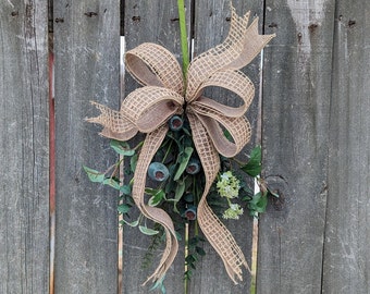 Bow with Greenery, Wedding Swag with Teal, Cream, and Green, Lantern Wedding Pew End arrangement, Lantern Swag, Mini Lantern Teardrop sku 3