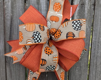 Halloween Fall Wreath Bow, Pumpkin Rust Wreath Bow, Fall, Halloween, Wreath, Lantern, Wedding Decor, Pumpkin Bow