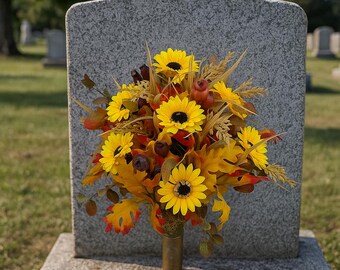Fall Sunflower Cemetery Cone Vase Insert, Floral Arrangement for fall, Man or Woman, Flat back Vase Filler, Fall Flowers Sunflower Cone