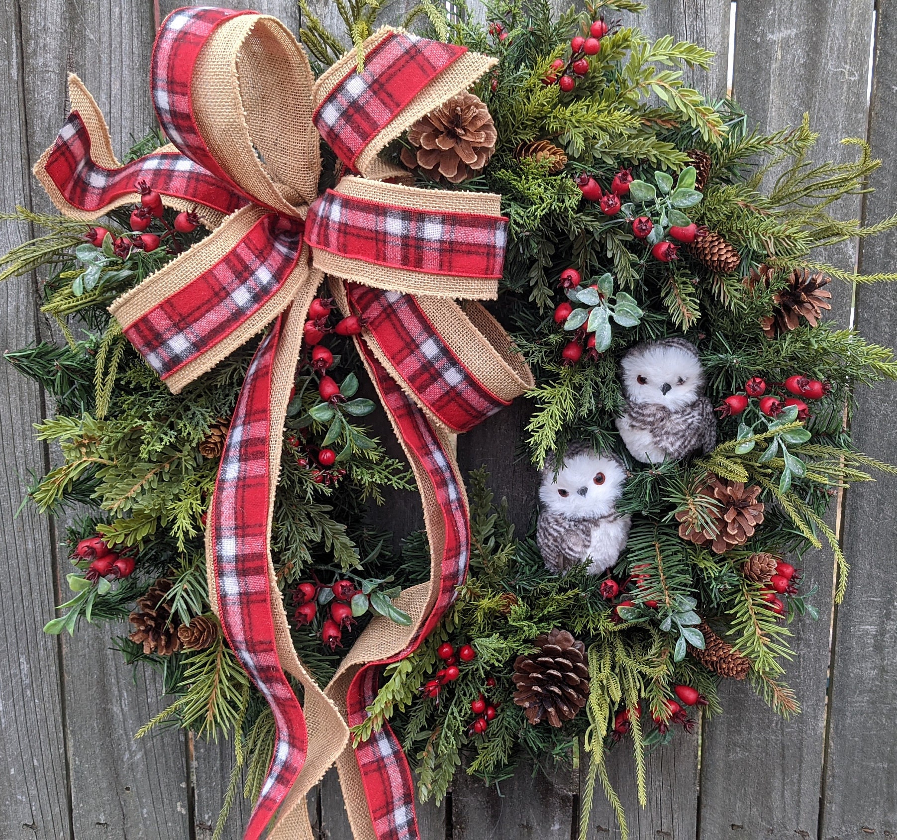 Christmas Wreath Owl Wreath Burlap Owl Wreath Burlap Color Christmas and Winter Wreath, Woodland