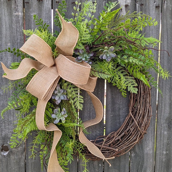 Succulent Wreath - Wreath Great for All Year Round - Everyday Burlap Wreath, Door Wreath, Front Door Wreath 18