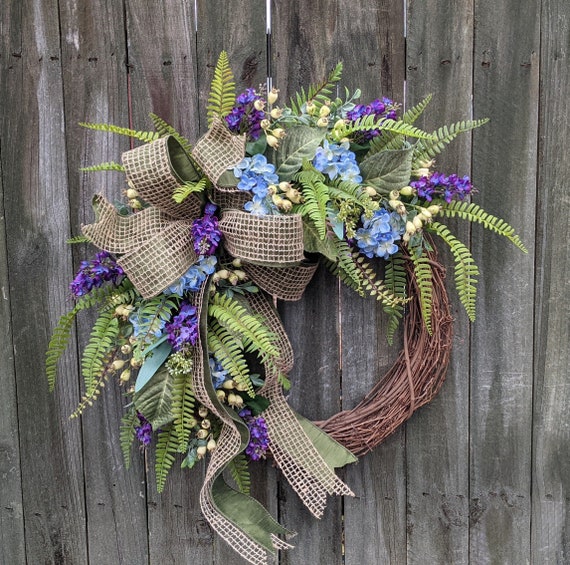 Spring Wreath, Summer Wreath, Blue Hydrangea Wreath, Wreath for