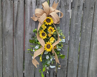 Door Swag, Sunflower Swag for Door, Pew End, Large Lantern, Sunflower Swags for Spring and Summer, Wildflower Boho Swag for Door