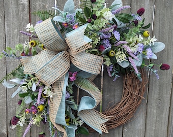 Spring Wreath, Purple Spring / Summer Wreath, Door Wreath Wreath, Front Door Wreath, Mothers Day Gift, Wreath for Spring, Wedding Wreath 394