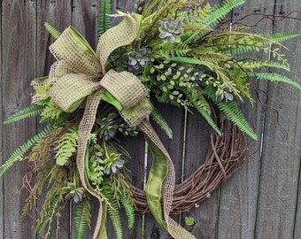 Everyday Wreath, Everyday Succulent and Burlap Wreath, Spring Wreath, Summer Wreath, Fall Wreath, Door Wreath, Front Door Wreath 381