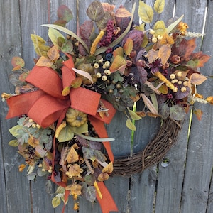 Fall Wreath, Fall Cream Berry Wreath, Rust, Brown, Fall Wreath for Door, Halloween and Thanksgiving Decoration, Housewarming Gift 410
