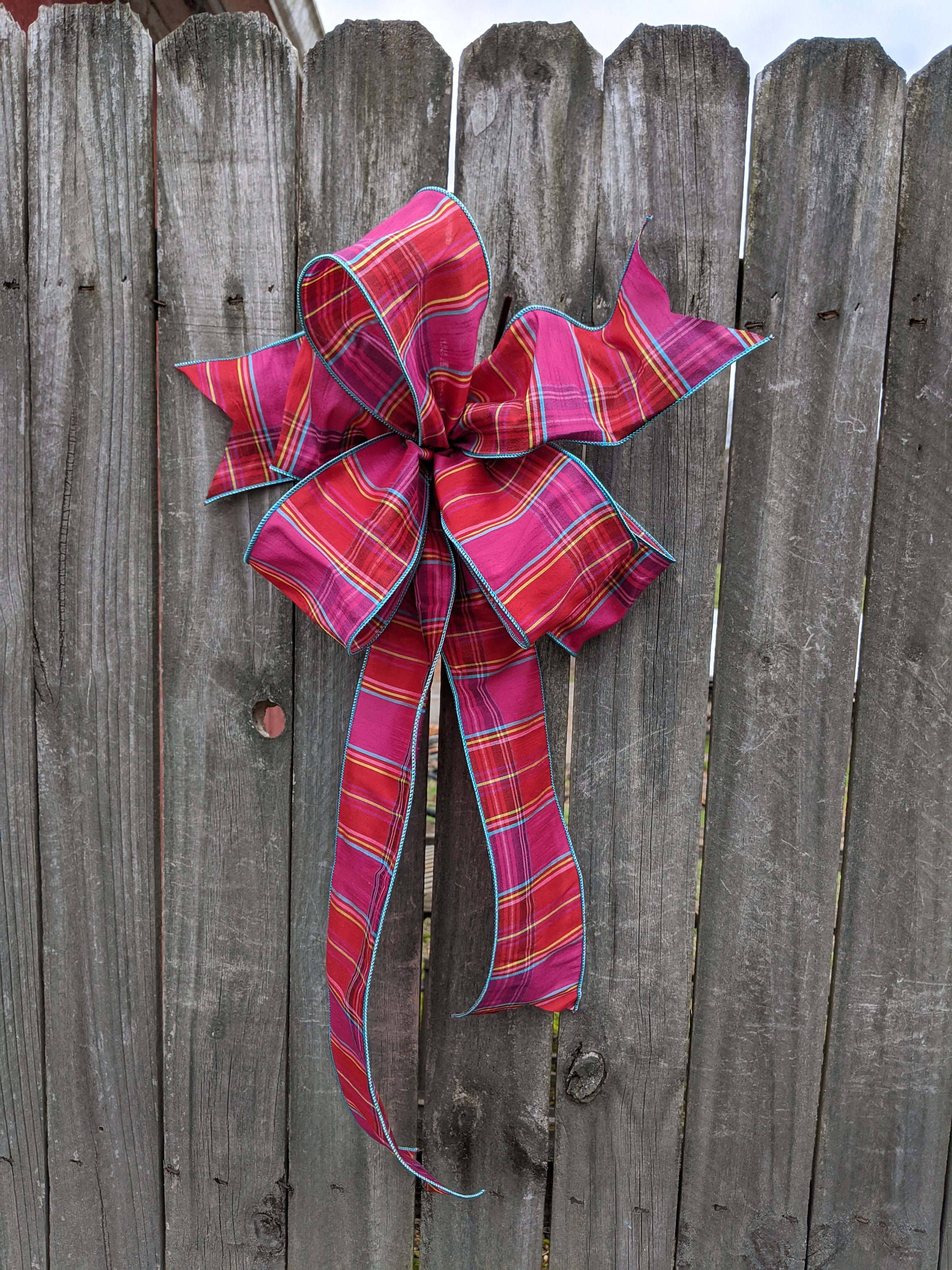 Bow for Wreath, Red, Magenta, and Turquoise, Unique Wreath Bow. Spring