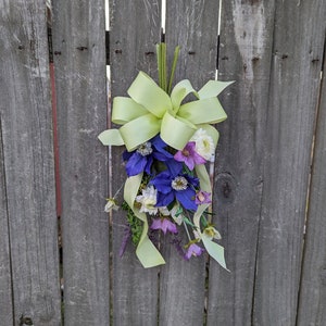 Spring Swag, Mini Swag, Bright Green Bow with Clematis, Swag for chair back, Purple Swag, Aisle Décor, Spring Wedding, Lantern Swag image 10
