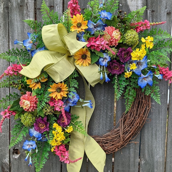 Spring Wreath, Spring/Summer Wreath, Spring Wreath Bright Colorful, Wreath, Summer Wildflower Wreath, Spring Door Wreath 278