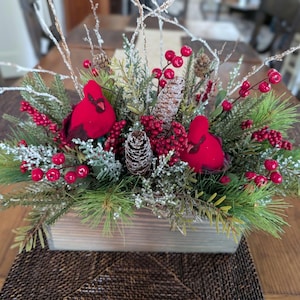 Christmas Table Arrangement, Crate Arrangement Christmas, Cardinal Red Bird Centerpieces for table mantle, Limited Edition, Crate 24*