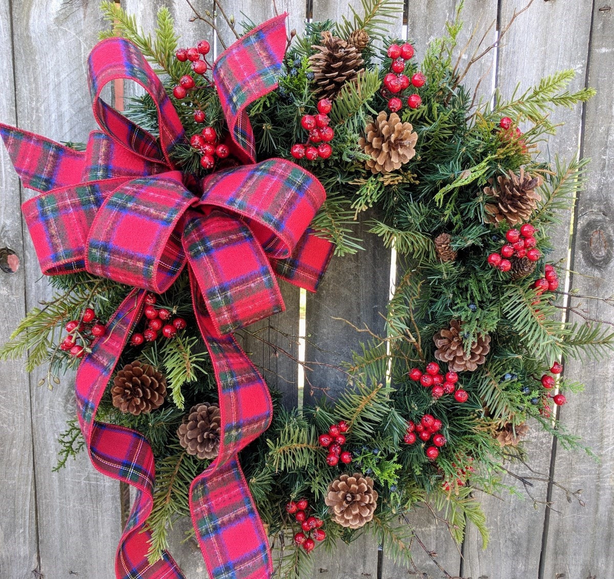 Christmas Wreath, Holiday Wreath, Country Christmas, Plaid Holiday