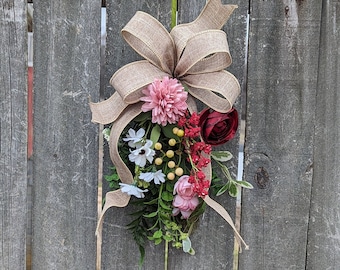 Spring Yellow Bell Swag, small Dusty Rose and BurgundySwag,  Decor, Swag for Door, Wedding,  Lantern Swag 25