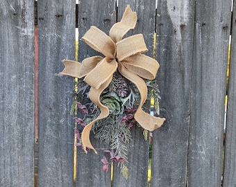 Winter, Christmas Swag, Winter Wedding Swage, Lantern Swag, Christmas Decor, Swag for Back Door, Succulent and Burlap, Lantern Swag 21*