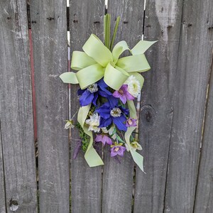 Spring Swag, Mini Swag, Bright Green Bow with Clematis, Swag for chair back, Purple Swag, Aisle Décor, Spring Wedding, Lantern Swag image 3