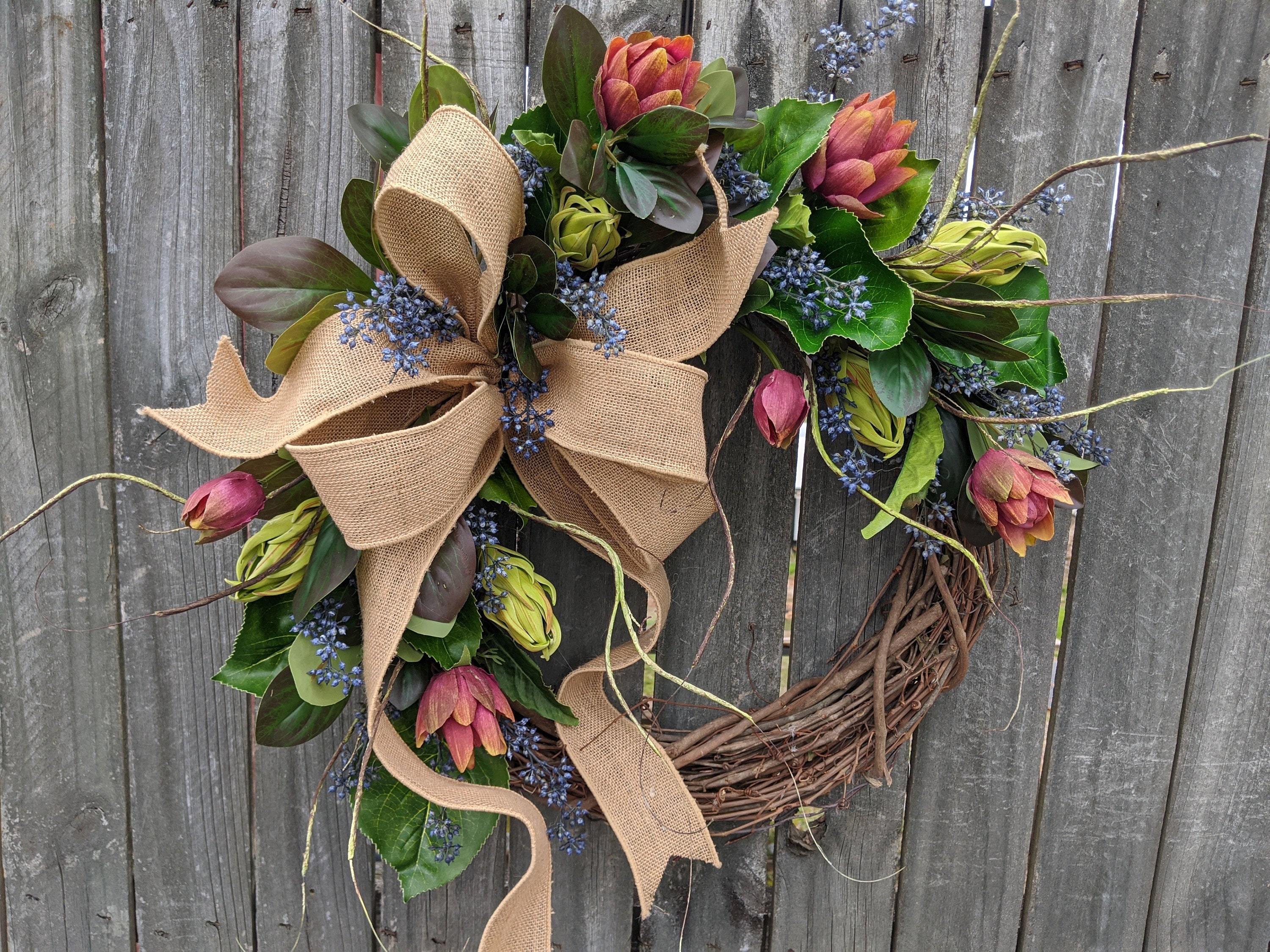 Everyday Artichoke Wreath, Wild Berry Wreath, Wreath, Rose and Deep