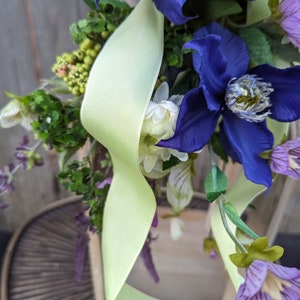 Spring Swag, Mini Swag, Bright Green Bow with Clematis, Swag for chair back, Purple Swag, Aisle Décor, Spring Wedding, Lantern Swag image 5