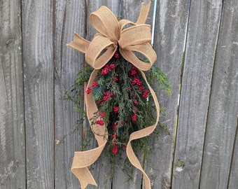 Christmas Swag, Medium Lantern Swag, Christmas Decor, Swag with Berries, Eucalyptus, Aisle Decor Christmas Wedding, Small Door Swag Dasher