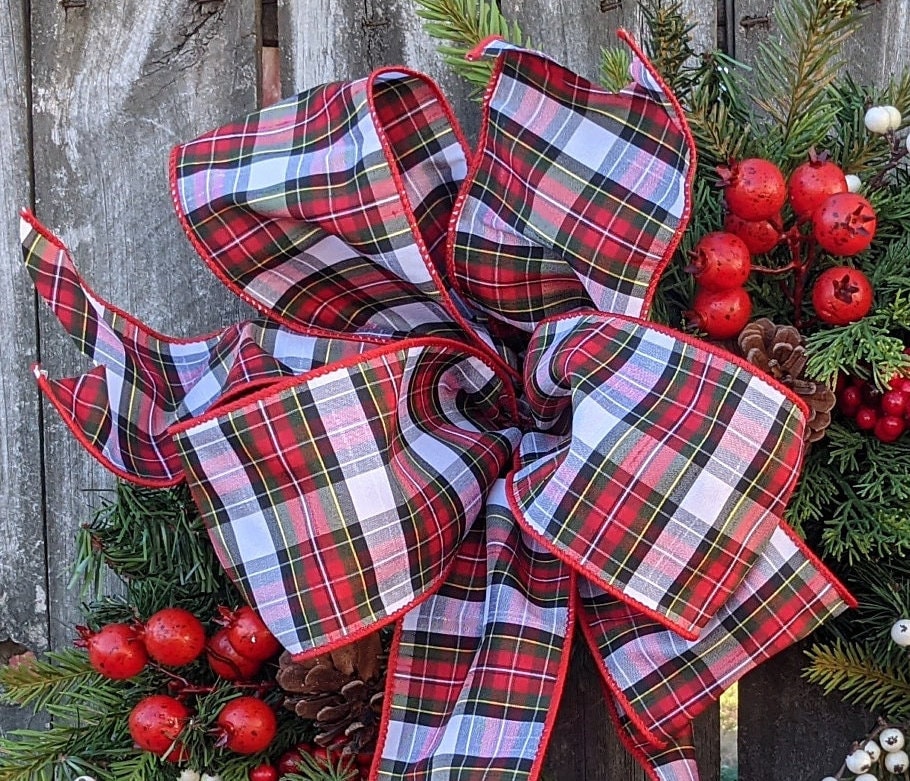 Plaid Christmas Bow, BOW ONLY, Wired Christmas Ribbon for Wreath Bow, Plaid  Bow, Elegant ribbon, Bow for Christmas Decoration