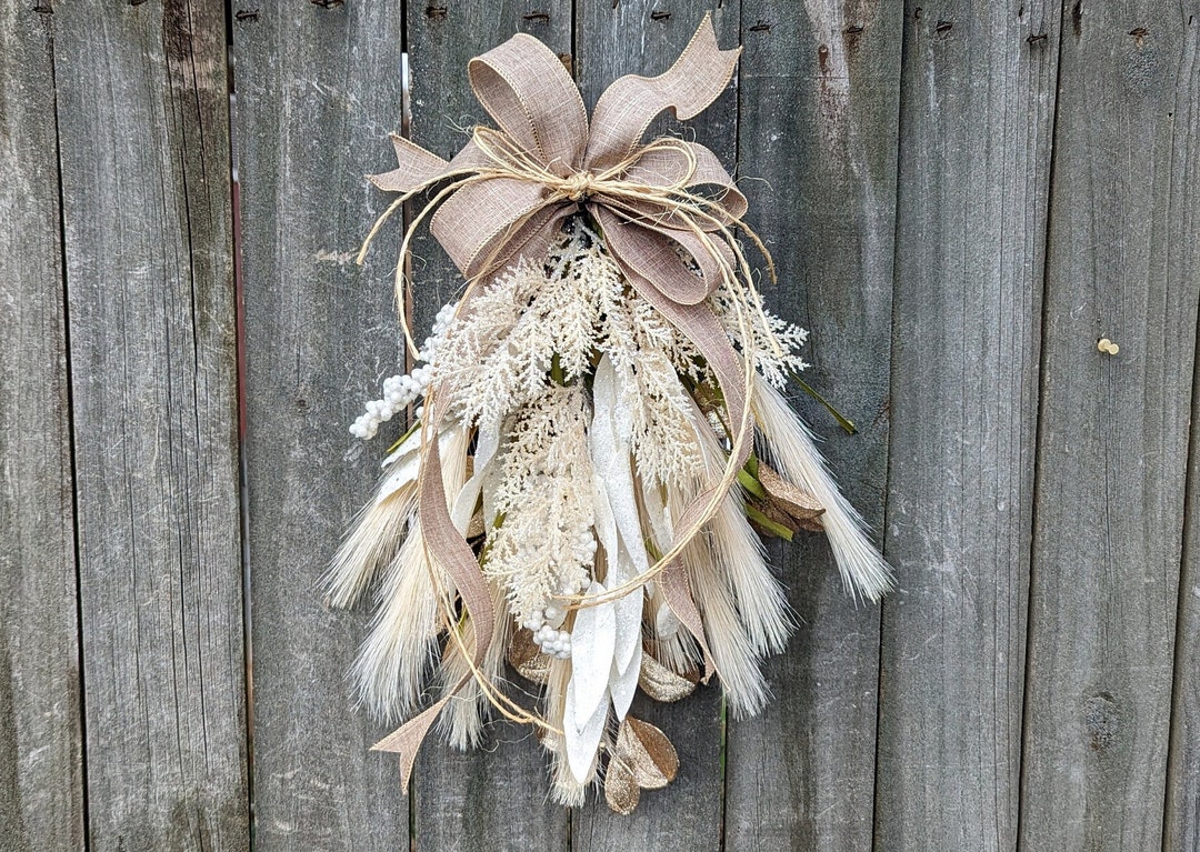 Christmas Winter Swag, Medium Creamy Boho Lantern Swag, Boho Pampas ...