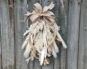 Christmas Winter Swag, Medium Creamy  Boho Lantern Swag, Boho Pampas Christmas Decor, Swag for Wedding, aisle swag, chair back Swag