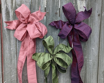 Bow, Wedding Bow, Elegant Bow, Solid Color Faux Silk, LIMITED EDITION Colors, Mauve, Dusty Rose, Deep Purple, Green, Wedding