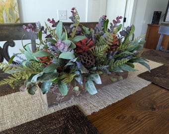 Centerpiece, Crate Arrangement for All Year Long, Rustic Centerpieces, Modern Farmhouse Decor, Succulents in Coral, Lavender, Eucalyptus