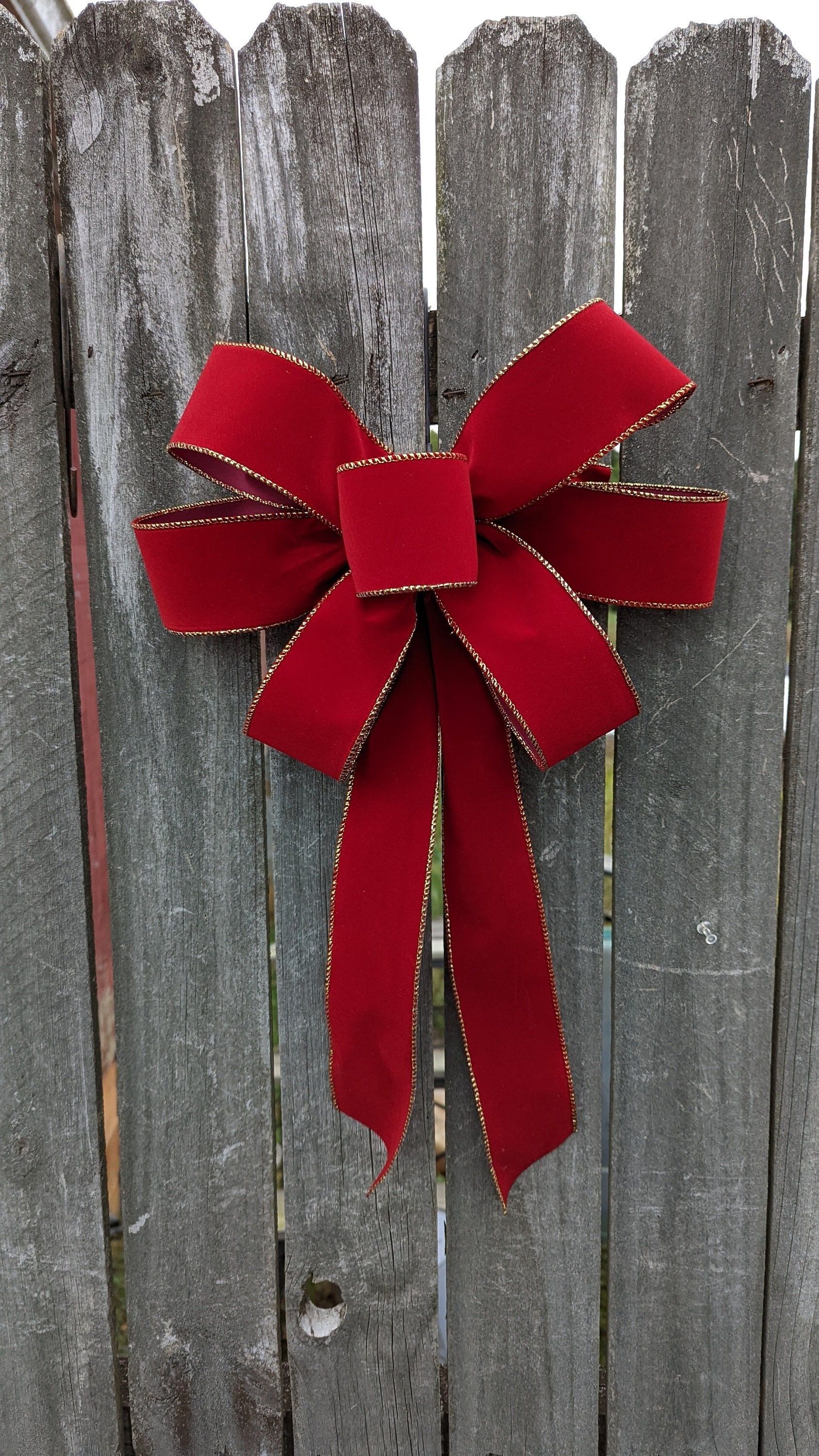 Wired Dark Red brick Red Velvet With Gold Edge Christmas Bow