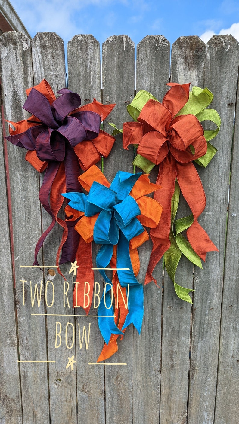 Fall Bow, Silk Look Wired Messy Bow, Fall Wedding, Door Decor, Large Bow, Autumn Bow, Refresh Old Fall Wreath image 1