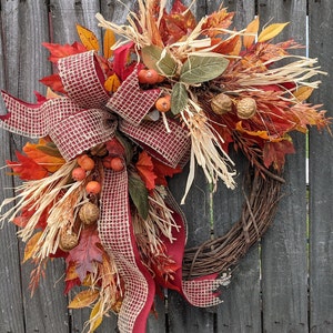 Fall Wreath, Fall Scarecrow Wreath, Fall Leaf Wreath, Fall burlap Wreath, Halloween Harvest Thanksgiving Wreath, Walnuts, Berry 241sku image 1